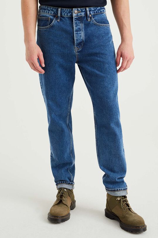 Heren tapered fit jeans met comfortstretch, Donkerblauw