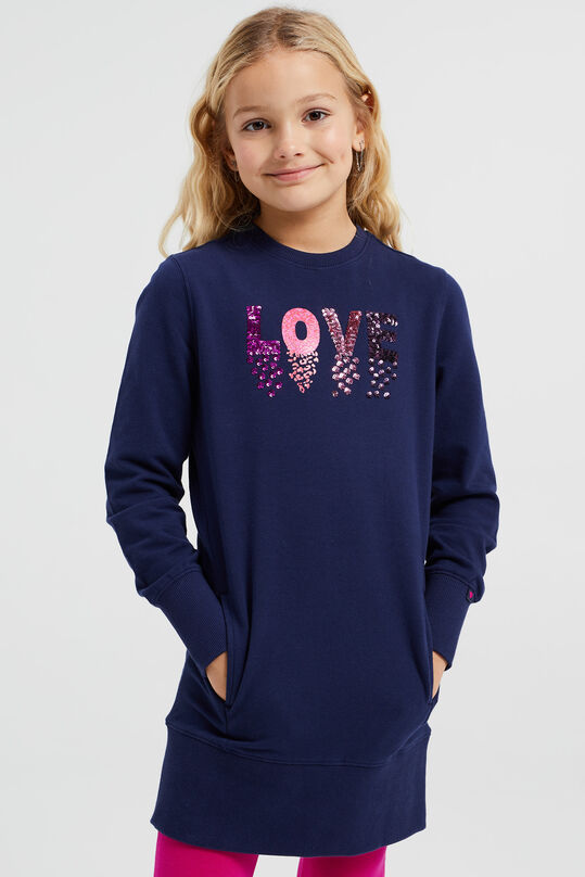 Meisjes sweaterjurk met pailletten applicatie, Donkerblauw