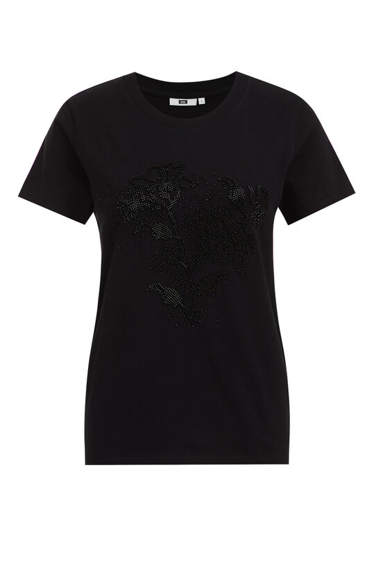 Dames T-shirt met embroidery, Zwart