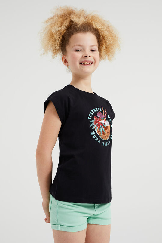 Meisjes T-shirt met pailletten applicatie, Zwart