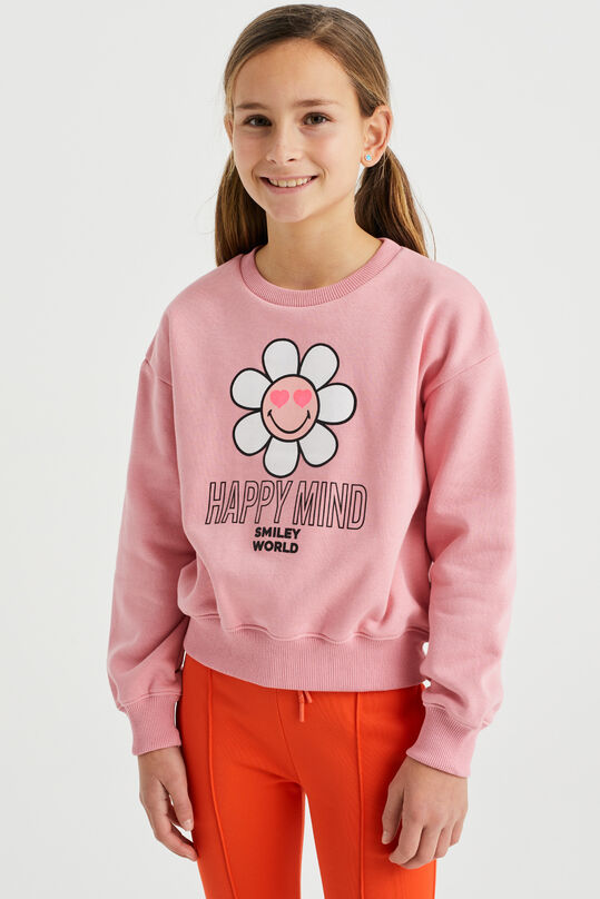 Meisjes SmileyWorld® sweater met opdruk, Lichtroze