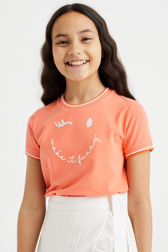 Meisjes T-shirt met embroidery, Oranje