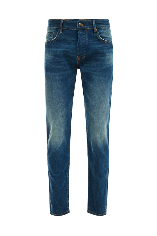 Heren slim fit jeans met medium stretch, Donkerblauw