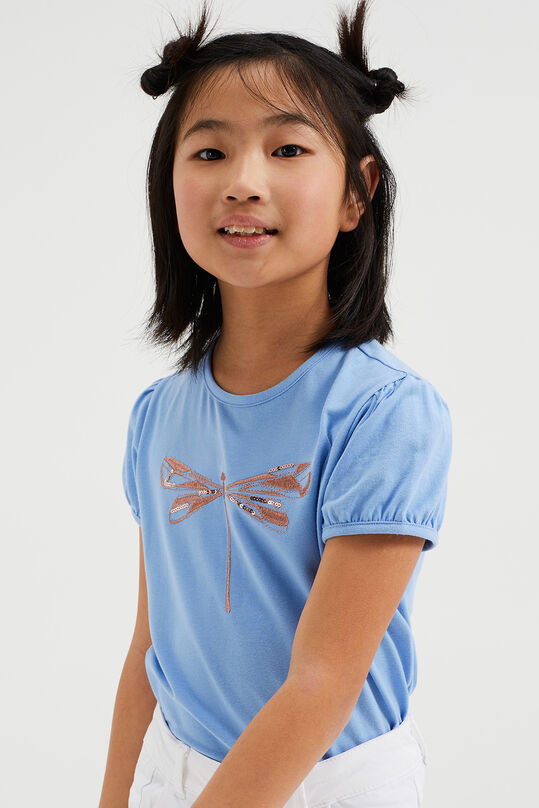 Meisjes T-shirt met embroidery van glittergaren en pailletten, Lichtblauw