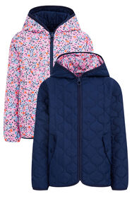Meisjes reversible jacket met dessin, Donkerblauw