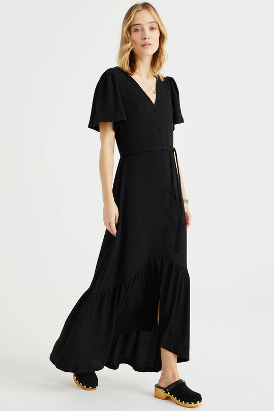 Dames maxi-jurk met structuur, Zwart