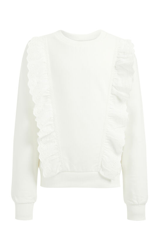 Meisjes sweater met broderie anglaise, Wit