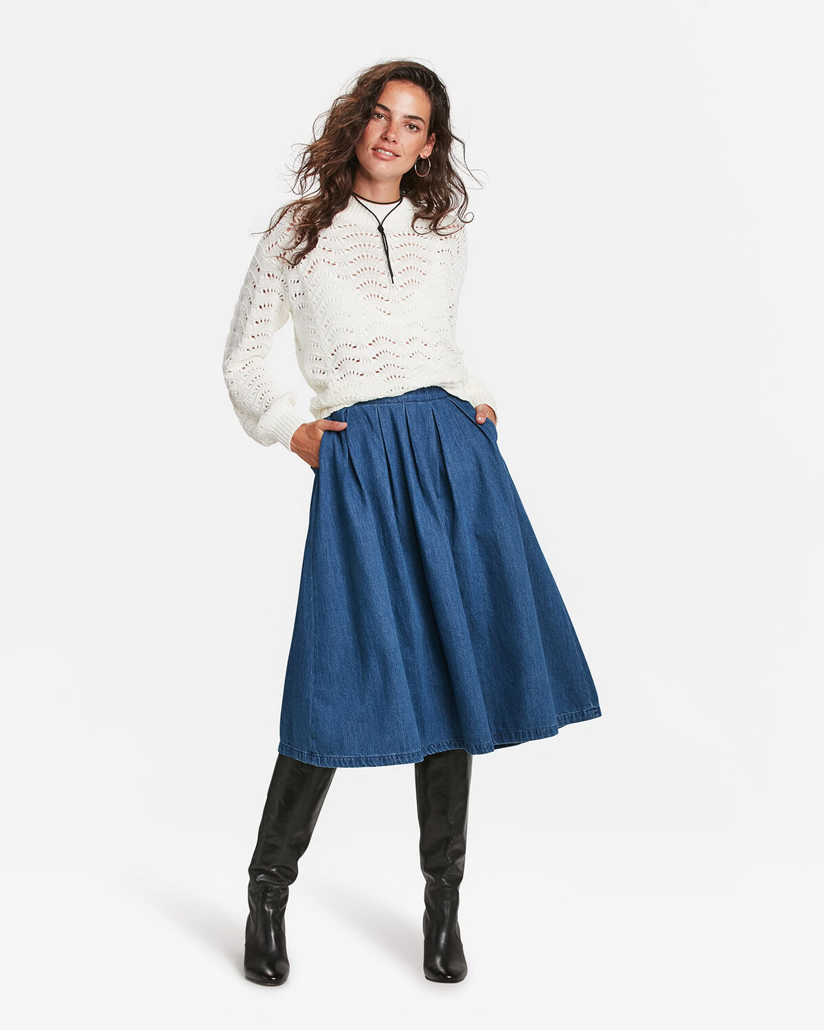 DAMES DENIM MIDI ROK