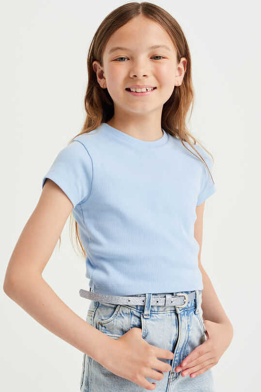 Meisjes cropped T-shirt van ribstof, Lichtblauw