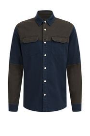 Heren regular fit denim overhemd met colour block, Groenblauw