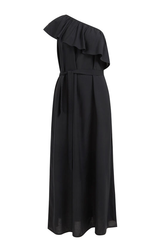 Dames one-shoulder jurk, Zwart