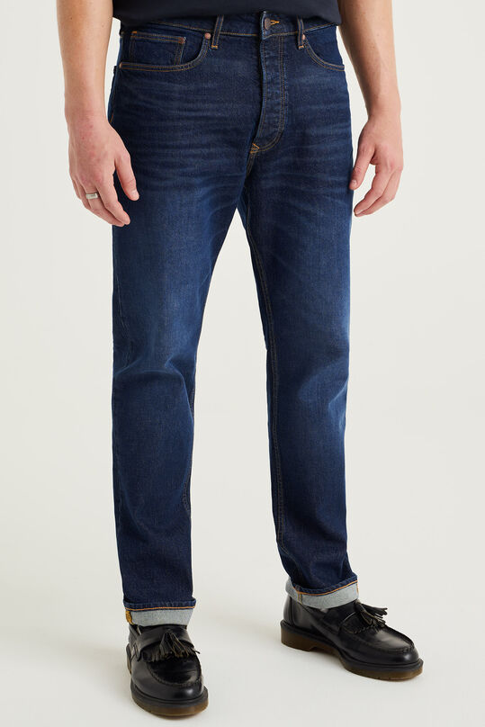 Heren tapered fit jeans met comfortstretch, Donkerblauw