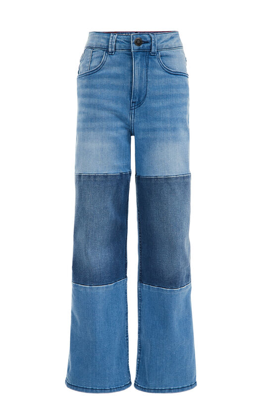 Meisjes wide leg jeans met stretch, Felblauw