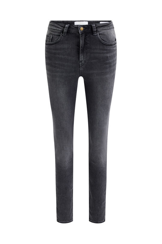 Dames high rise skinny jeans met stretch, Donkergrijs