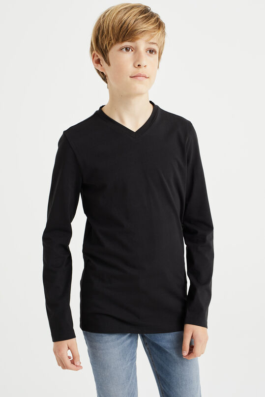 Jongens basic T-shirt met V-hals, Zwart
