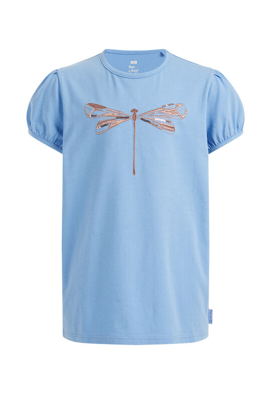 Meisjes T-shirt met embroidery van glittergaren en pailletten, Lichtblauw