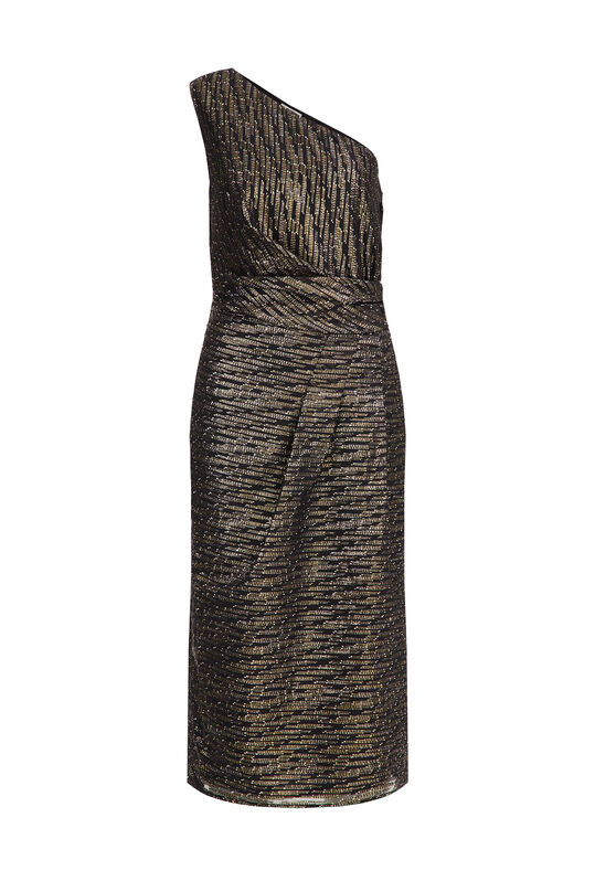 Dames one-shoulder jurk met structuur, Zwart
