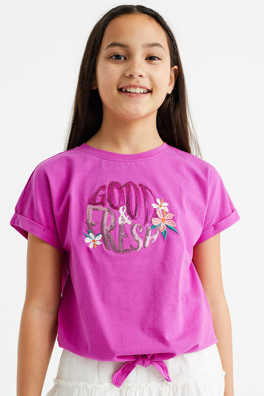 Meisjes T-shirt met pailletten-applicatie, Roze
