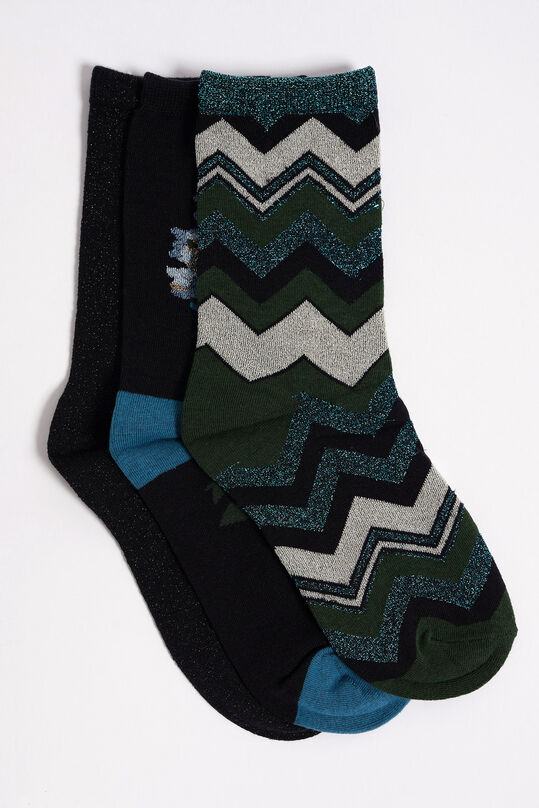 Dames sokken met glittergaren, 3-pack, Zwart