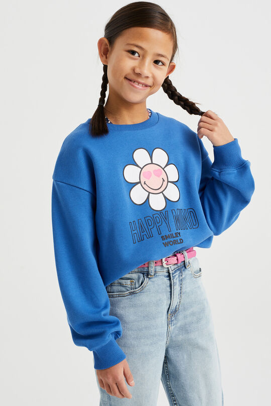 Meisjes SmileyWorld® sweater met opdruk, Kobaltblauw