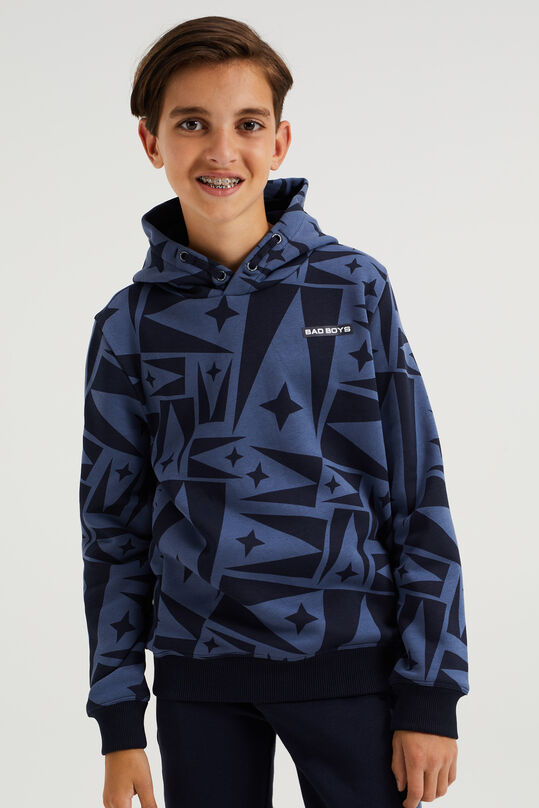 Jongens hoodie met dessin, Grijsblauw