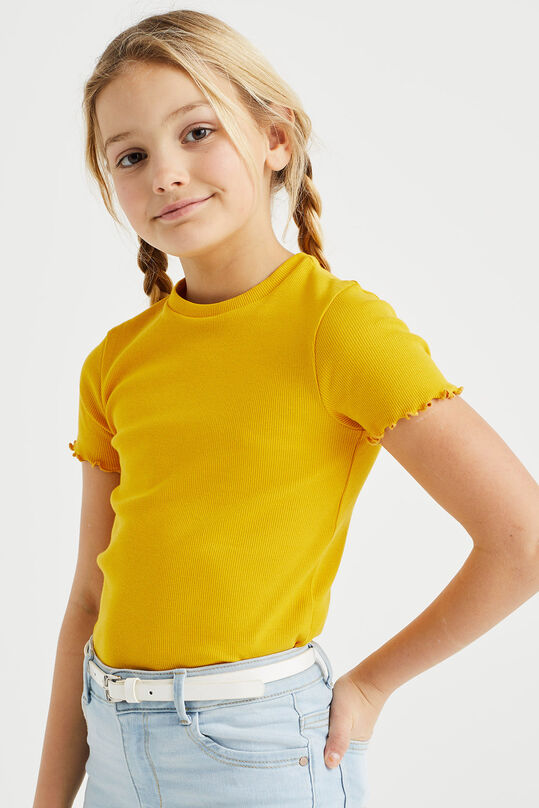 Meisjes T-shirt met ribstructuur, Okergeel