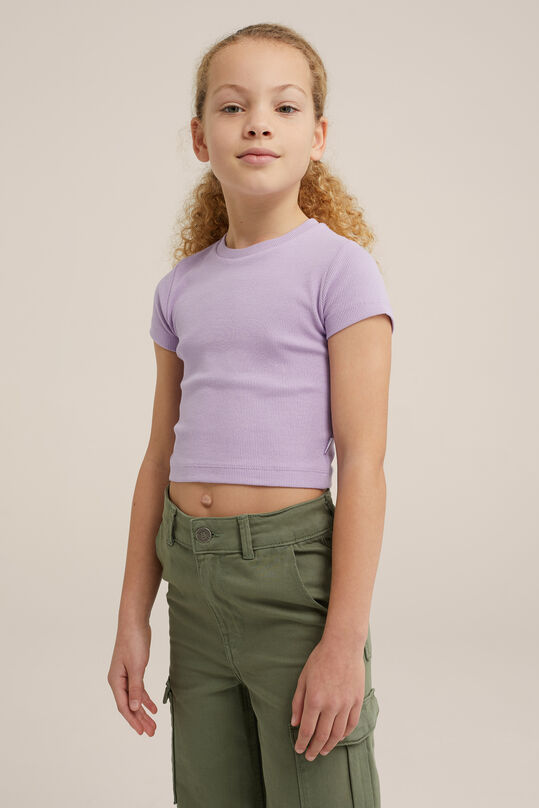 Meisjes cropped T-shirt van ribstof, Lichtpaars