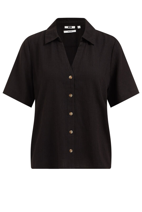 Dames blouse van linnenmix, Zwart