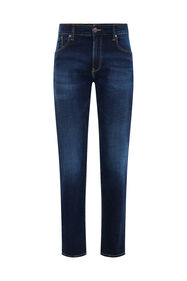 Heren regular fit jeans met medium stretch, Donkerblauw