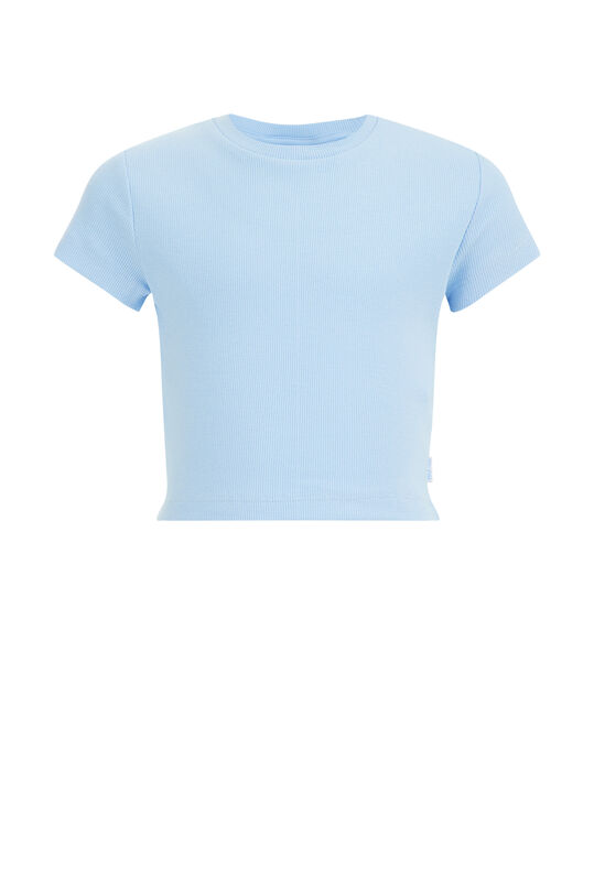 Meisjes cropped T-shirt van ribstof, Lichtblauw