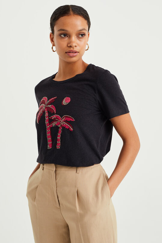 Dames T-shirt met embroidery, Zwart