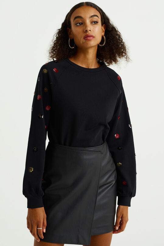 Dames sweater met embroidery, Zwart