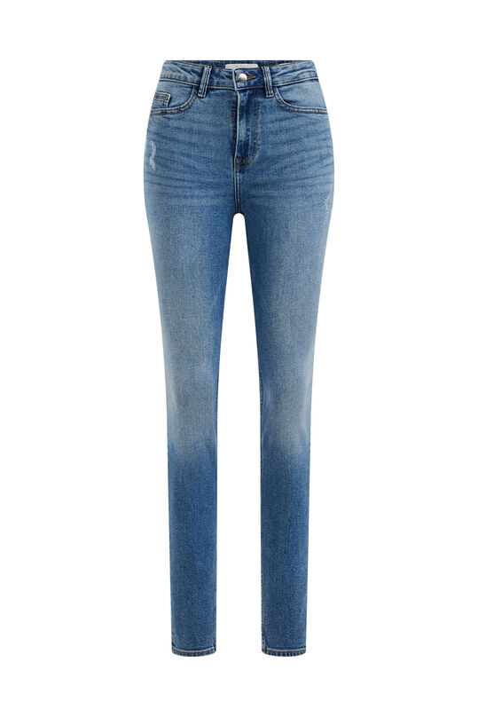 Dames high rise skinny jeans met stretch, Blauw