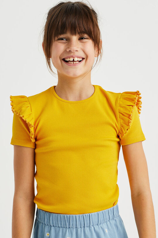 Meisjes T-shirt met ruches, Okergeel