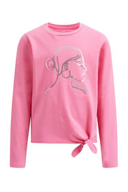 Meisjes T-shirt met pailletten applicatie en knoopdetail, Roze