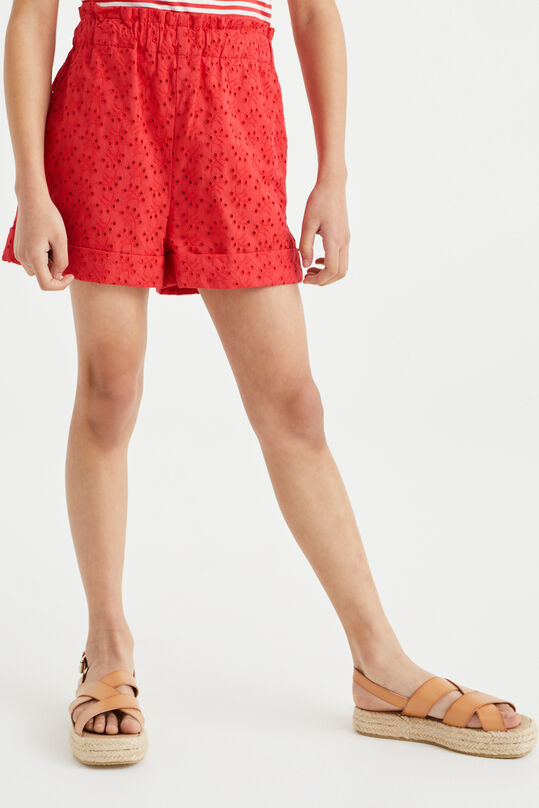 Meisjes short met broderie anglaise, Rood