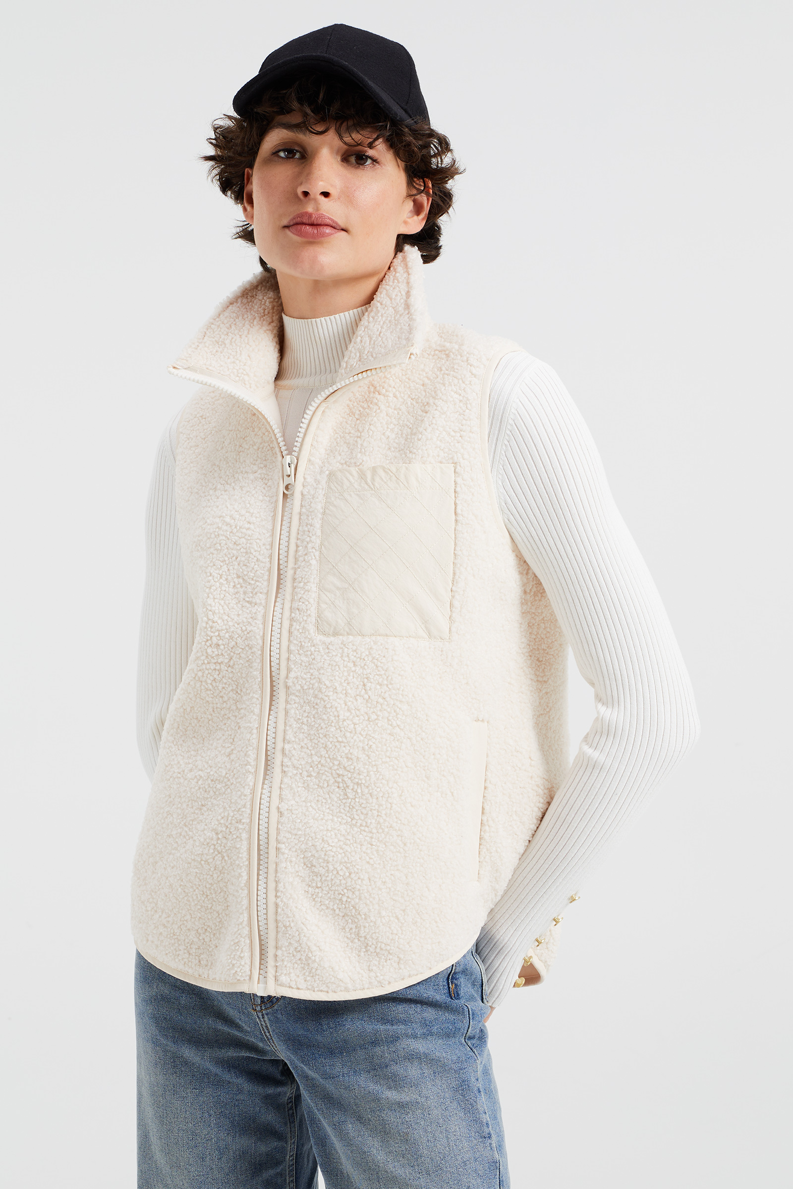 Vinuwu Vest voor dames, mouwloos fleecevest voor dames, effen, V-hals, knopen, teddy, vest, kort, pluche vest voor dames, Kaki, M