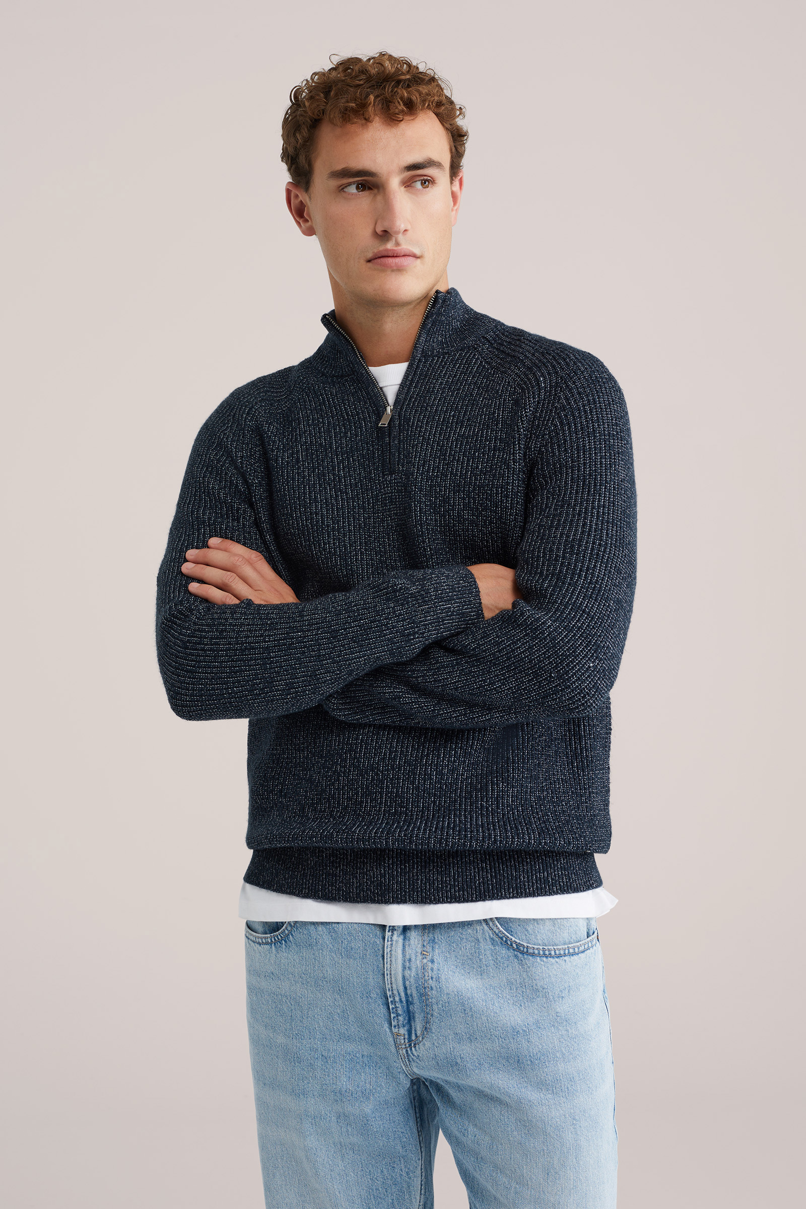 Essentials Heren 100% Katoen Quarter-Zip Trui, Zwart, Large