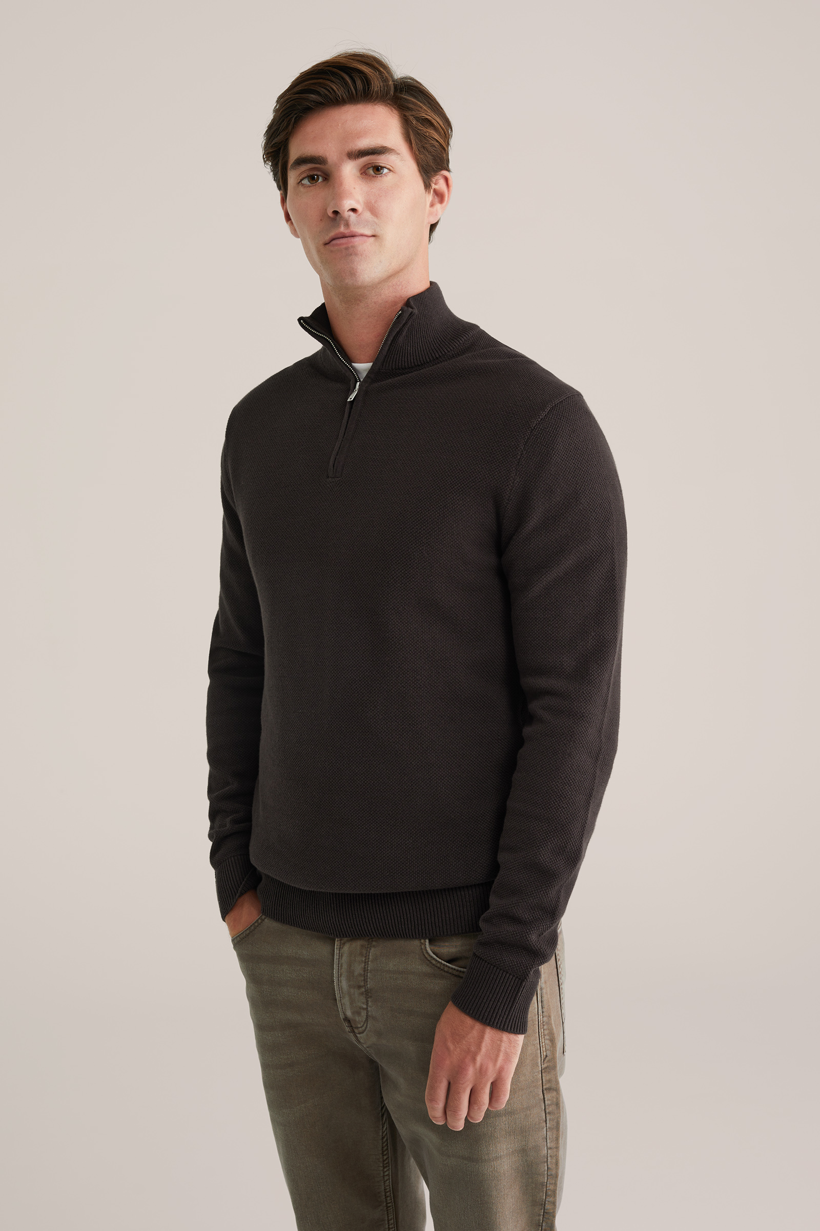 Essentials Heren 100% Katoen Quarter-Zip Trui, Medium Grey Heather, Medium