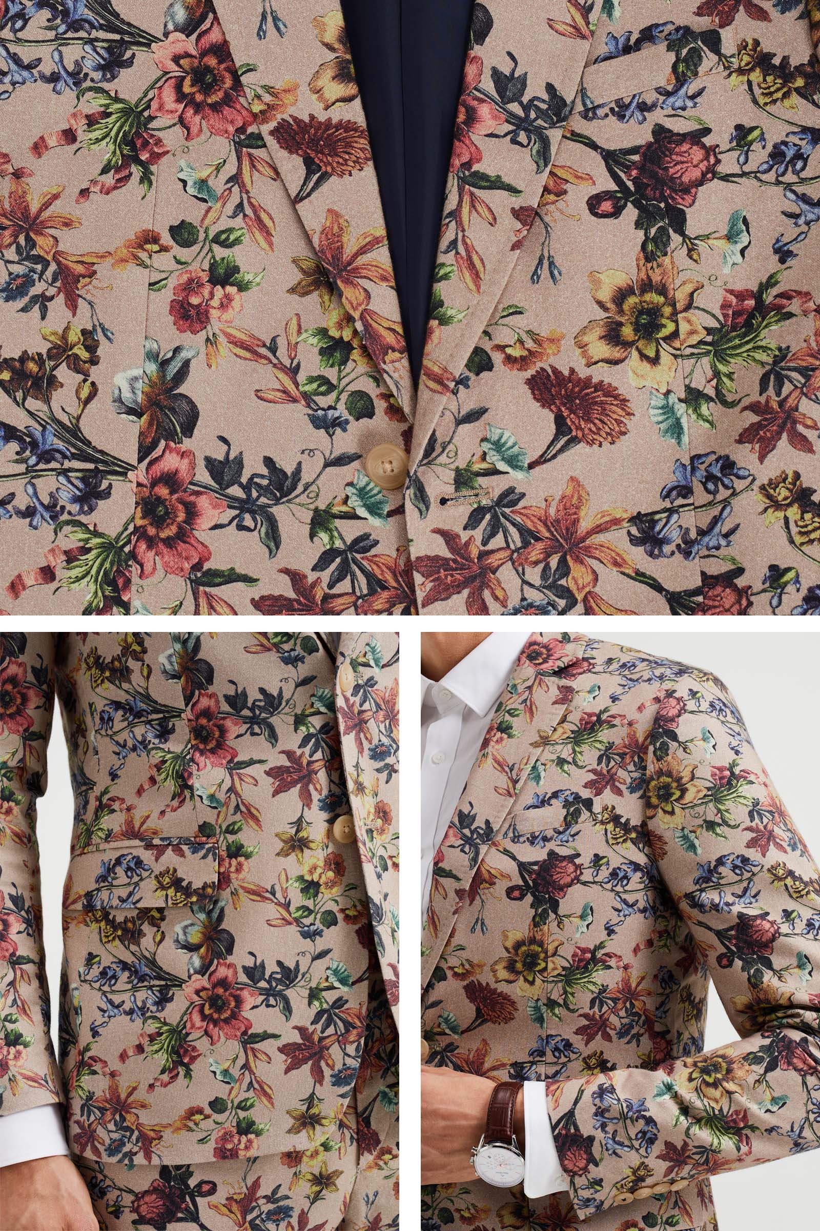 Heren luxe casual fluwelen jurk pak slim fit bloemenprints stijlvolle blazer jassen chique jassen, Bordeaux, 3XL