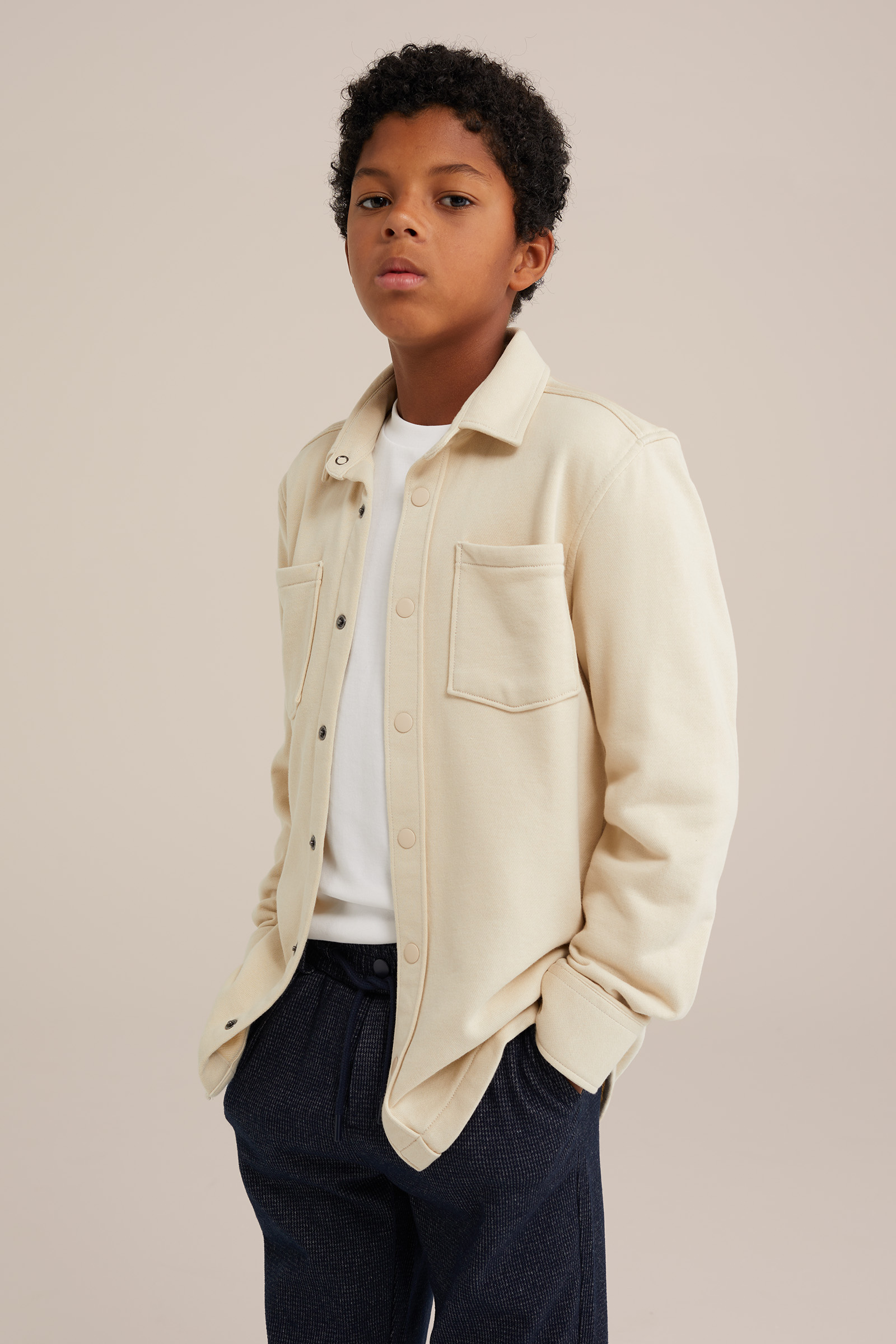 NAME IT MINI badstof overhemd NMMFELO met all over print lichtzand/beige
