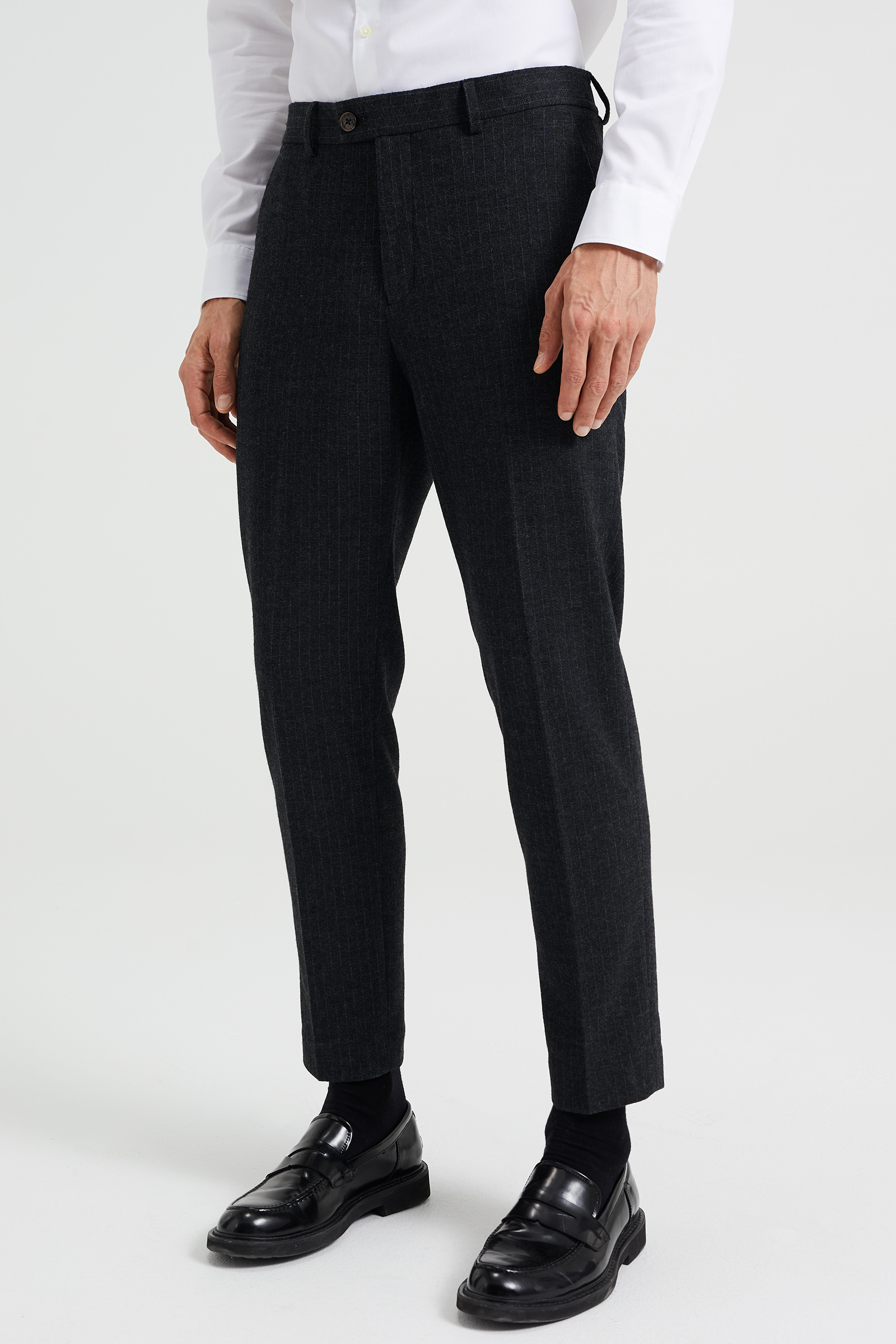 Heren Geruite Slim Fit Broek – Stretchy, Taps Toelopend, Met Bretels, Casual En Comfortabel In Polyester (zwart, Maat L)