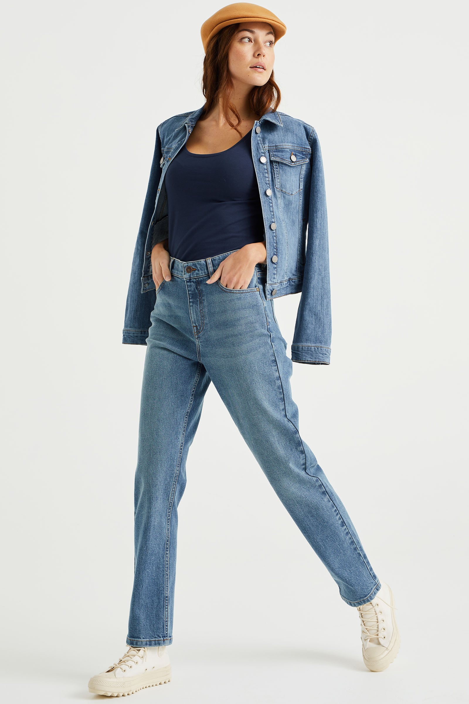 Dames high rise mom fit jeans met stretch | wefashion.com