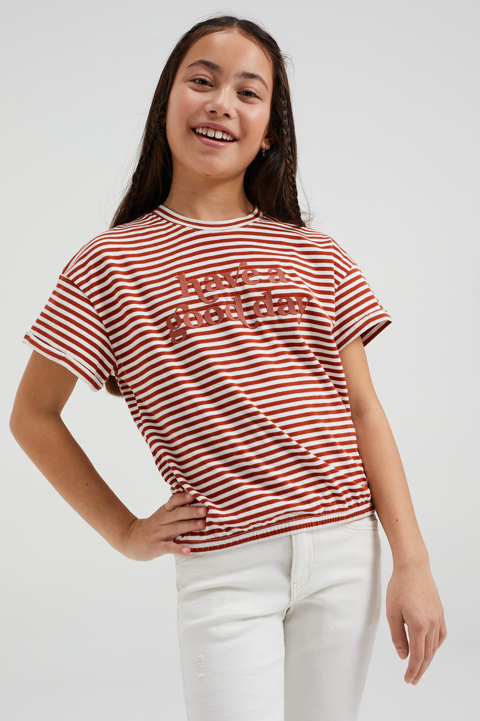 Like Flo gestreept T-shirt bruin/ecru