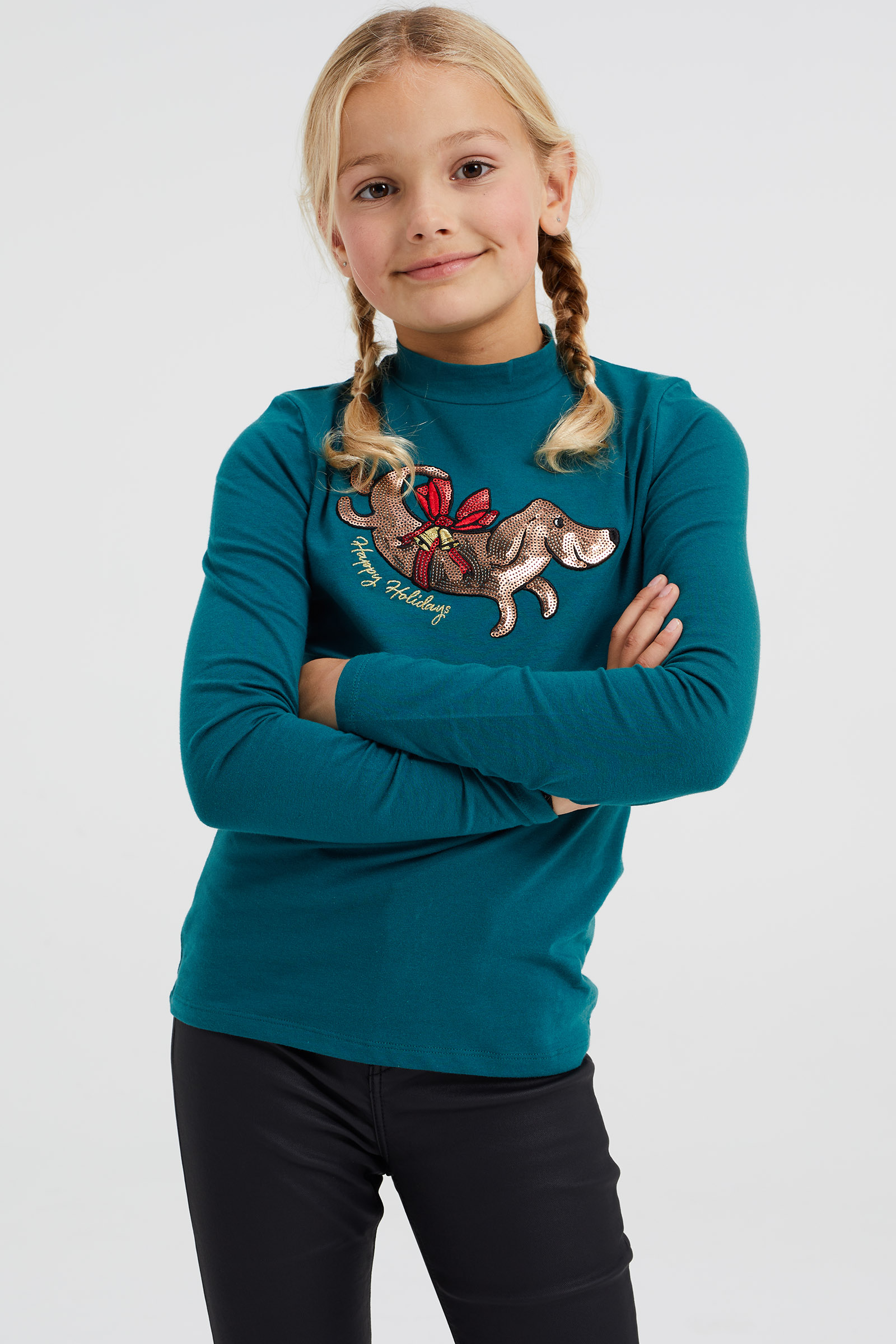 Vertbaudet Mädchen T-Shirt Mit Umklappbaren Pailletten-Herz – Baumwolle, Kurzarm Mit Rüschen
