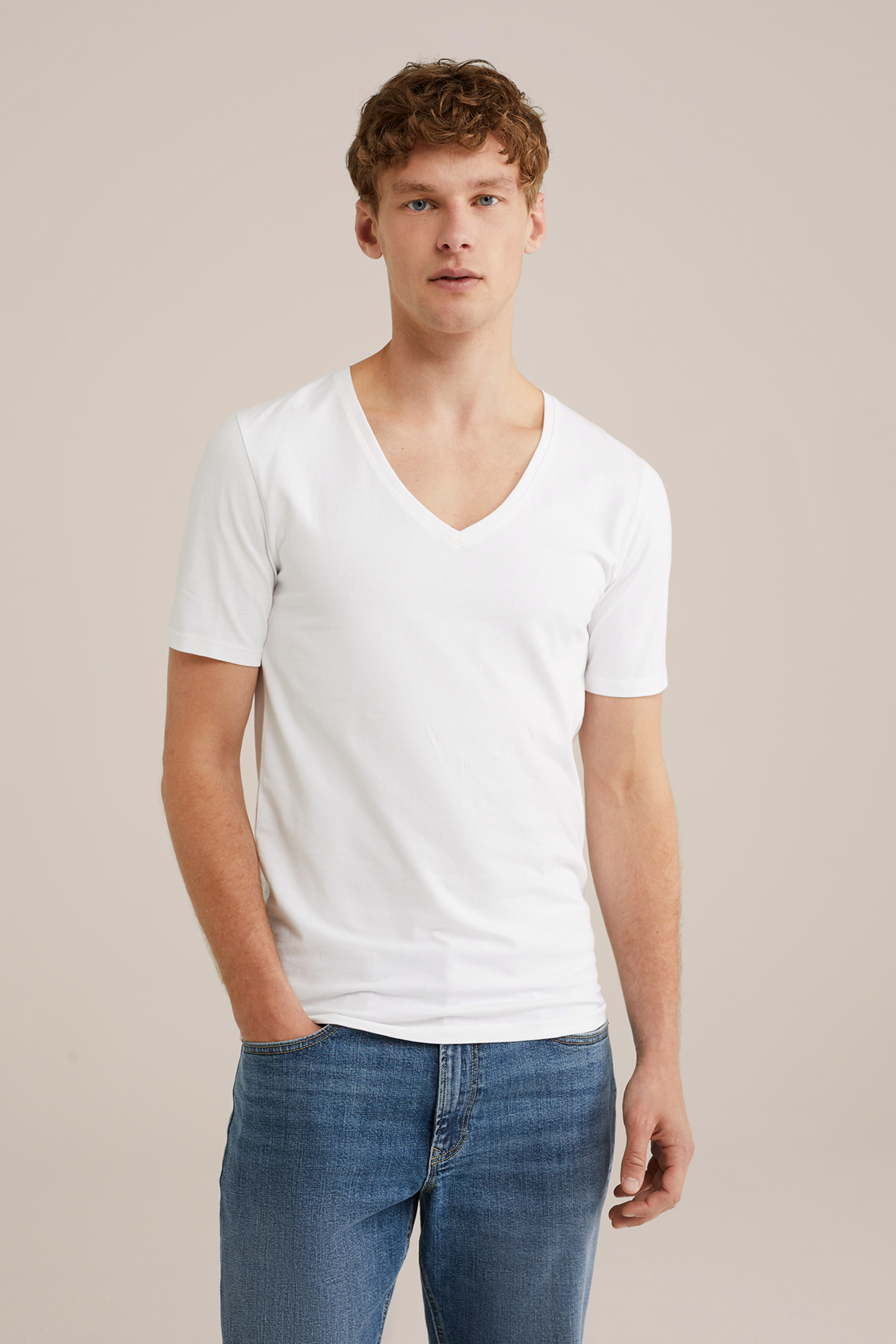 Herren Slim Fit Langarm T-Shirt - V-Ausschnitt Basic Aus Baumwolle